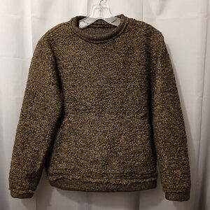 New Sherpa Curly Fleece Sweatshirt womens M Brown Black Chunky pullover Relaxed